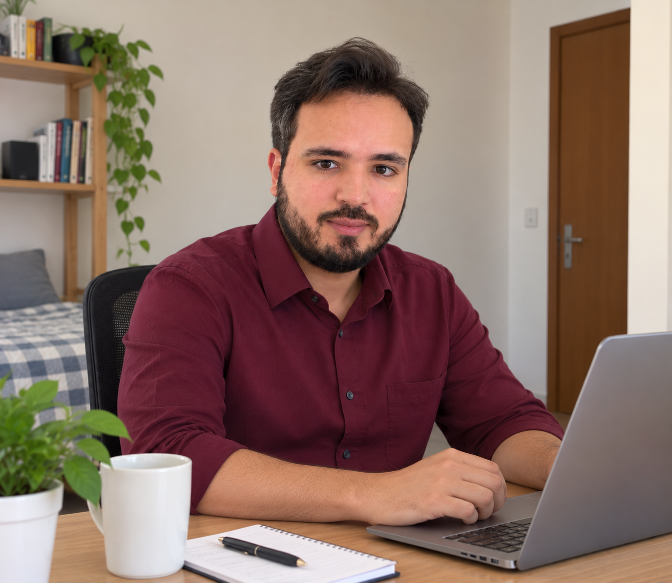 Hakim working at a desk