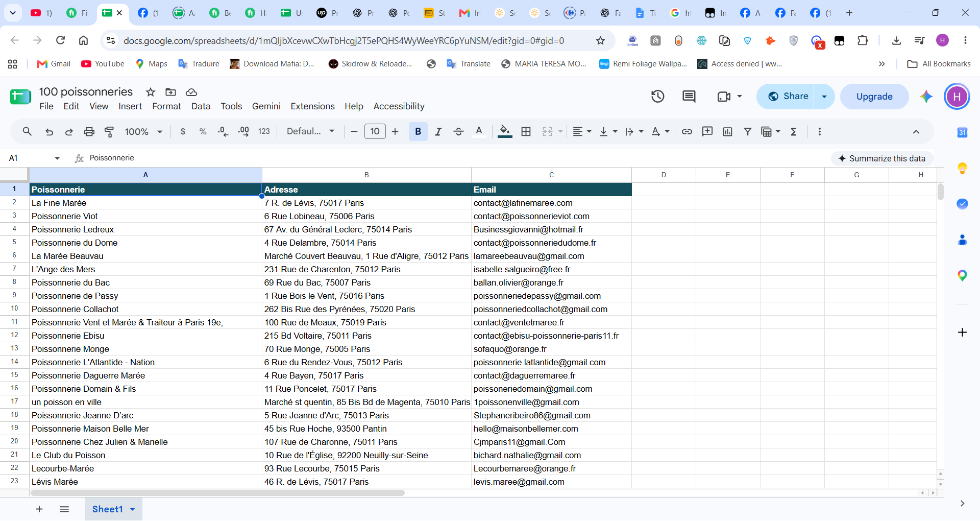 French business contact research spreadsheet